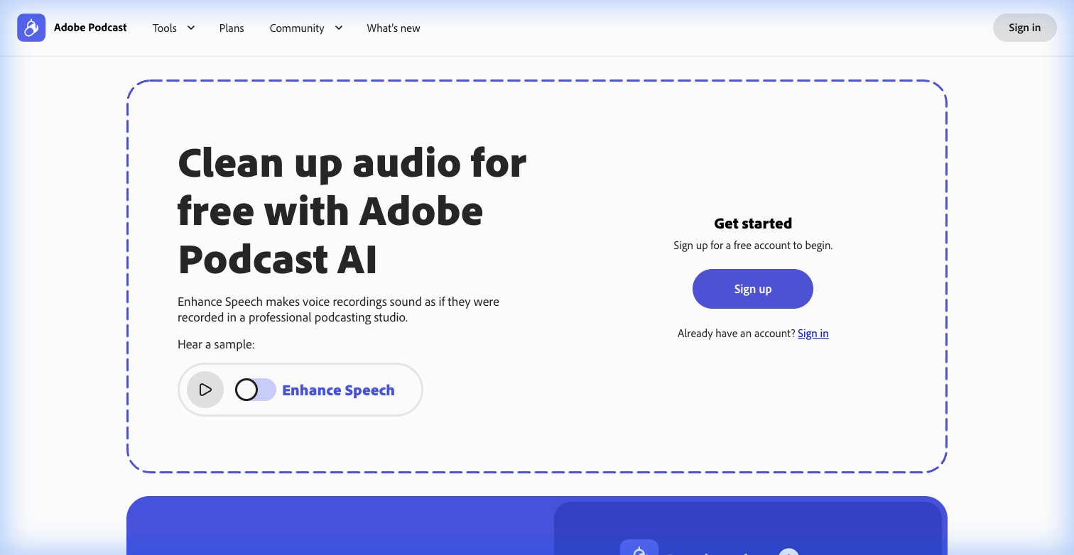 Adobe Podcast Enhance tool interface