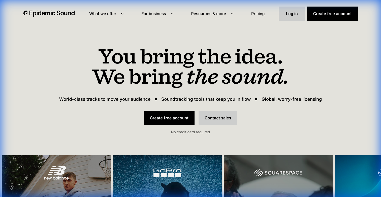 Epidemic Sound homepage